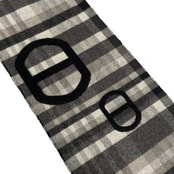 HERMES - Black Gray White Cashmere Scarf - Picture 3 of 6